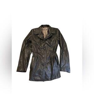 Wilsons leather black leather trench coat jacket women’s size medium